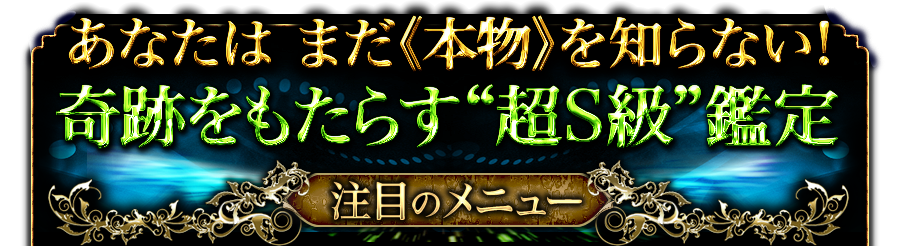 あなたは　まだ《本物》を知らない！　奇跡をもたらす“超S級”鑑定　注目のメニュー